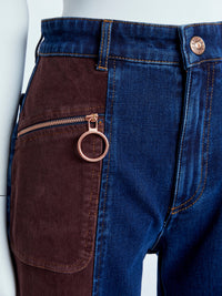 Pantalon bi-matière flare - Blue & Brown