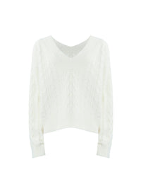 Pull col V en laine - Whisper White