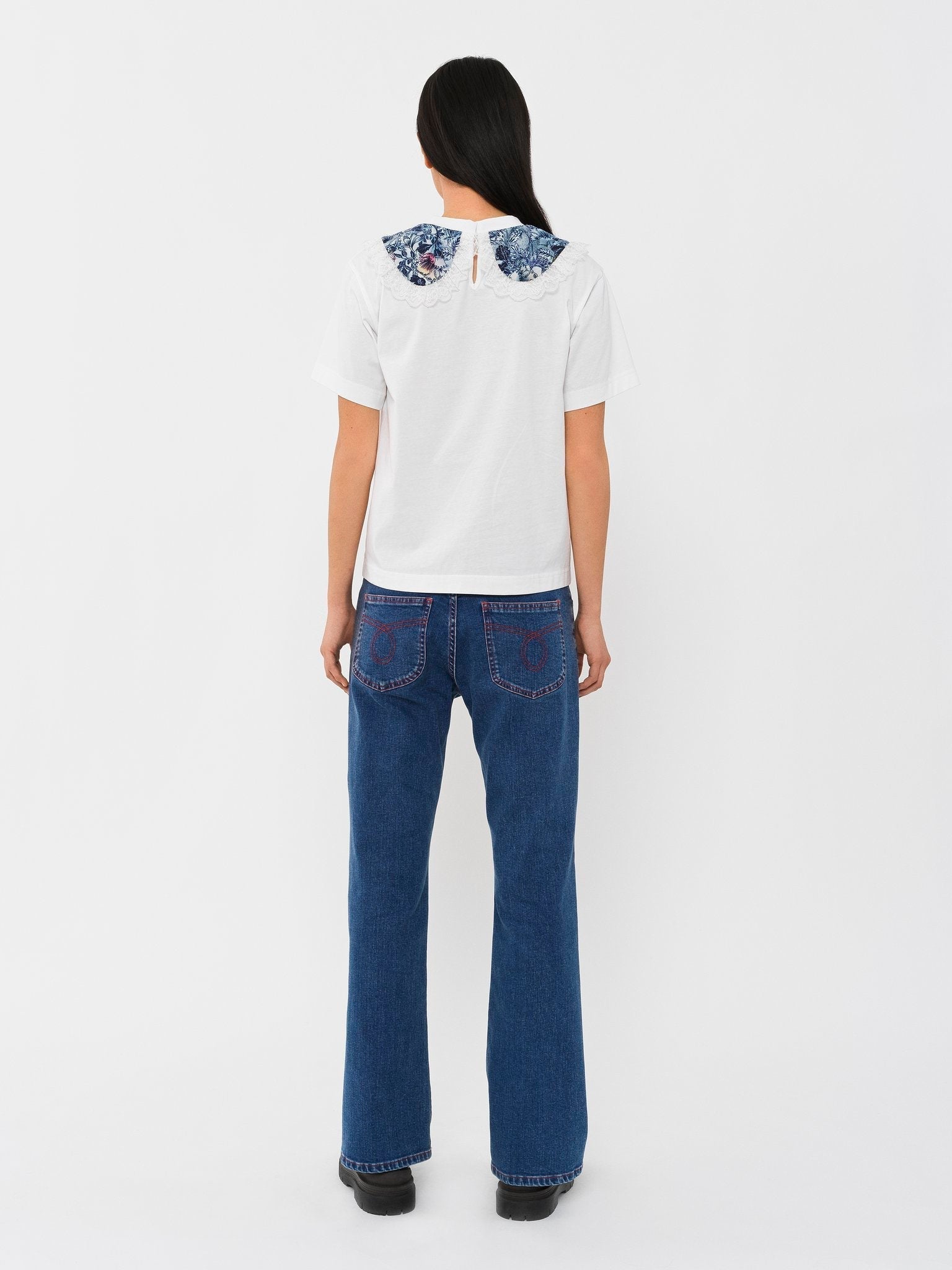 T-shirt à col claudine - White