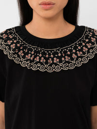 T-shirt à col volanté - Black