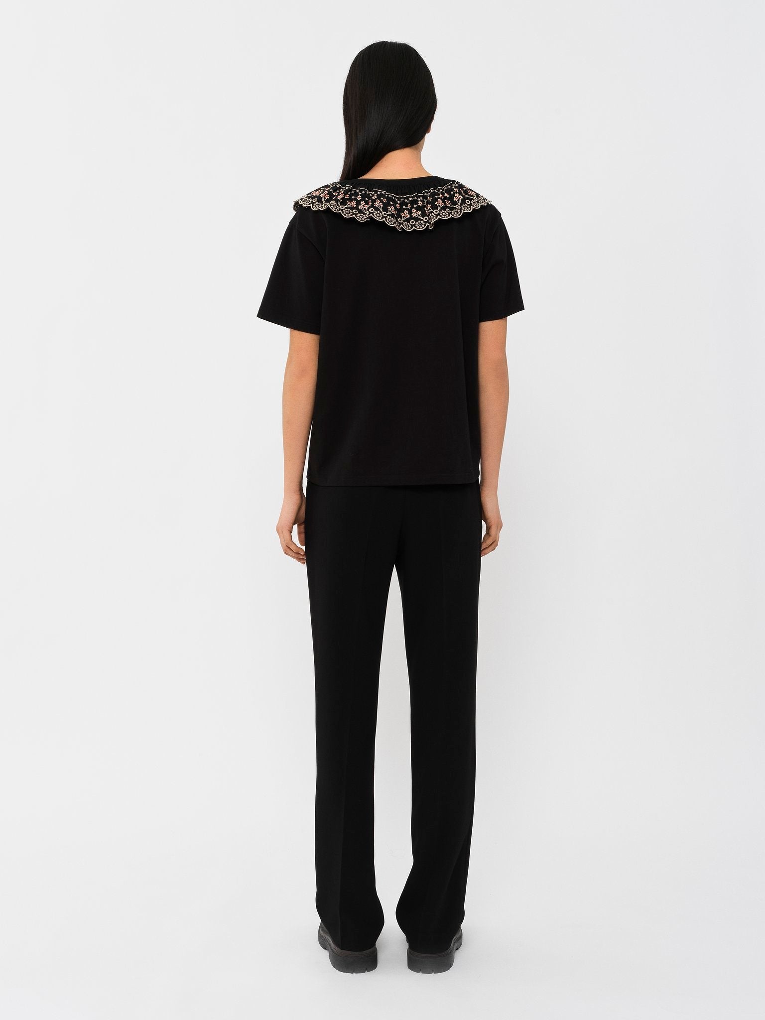 T-shirt à col volanté - Black