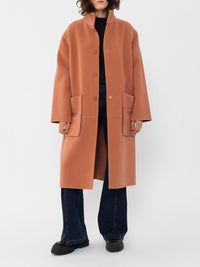 Manteau long à col montant en laine - Blushy Brown
