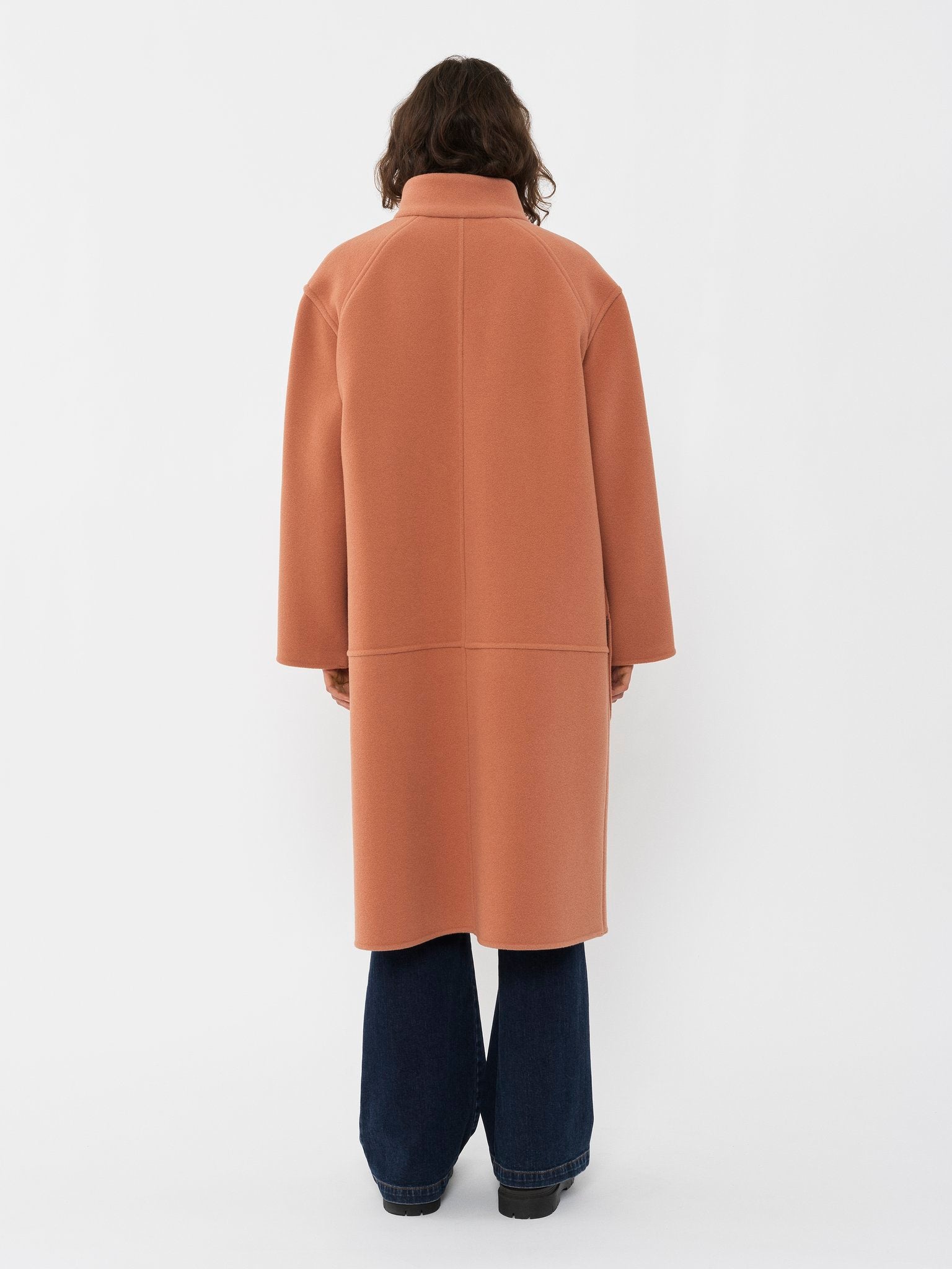 Manteau long à col montant en laine - Blushy Brown