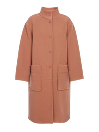 Manteau long à col montant en laine - Blushy Brown