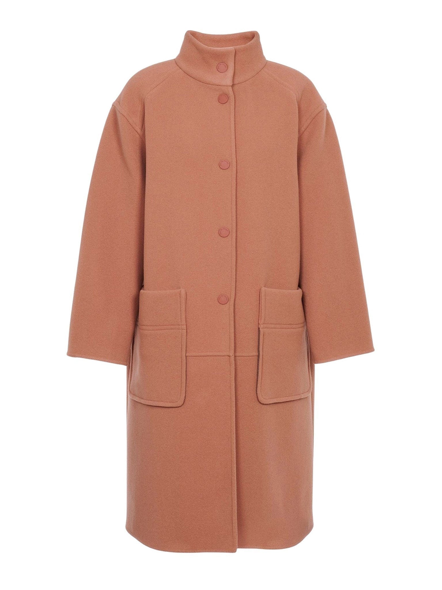 Manteau long à col montant en laine - Blushy Brown