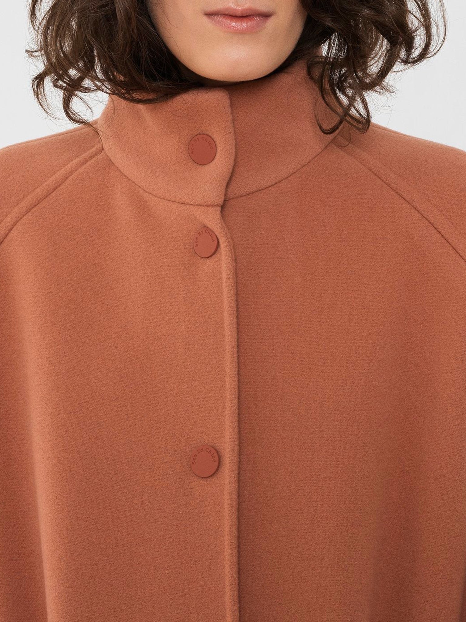 Manteau long à col montant en laine - Blushy Brown