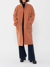 Manteau long à col montant en laine - Blushy Brown