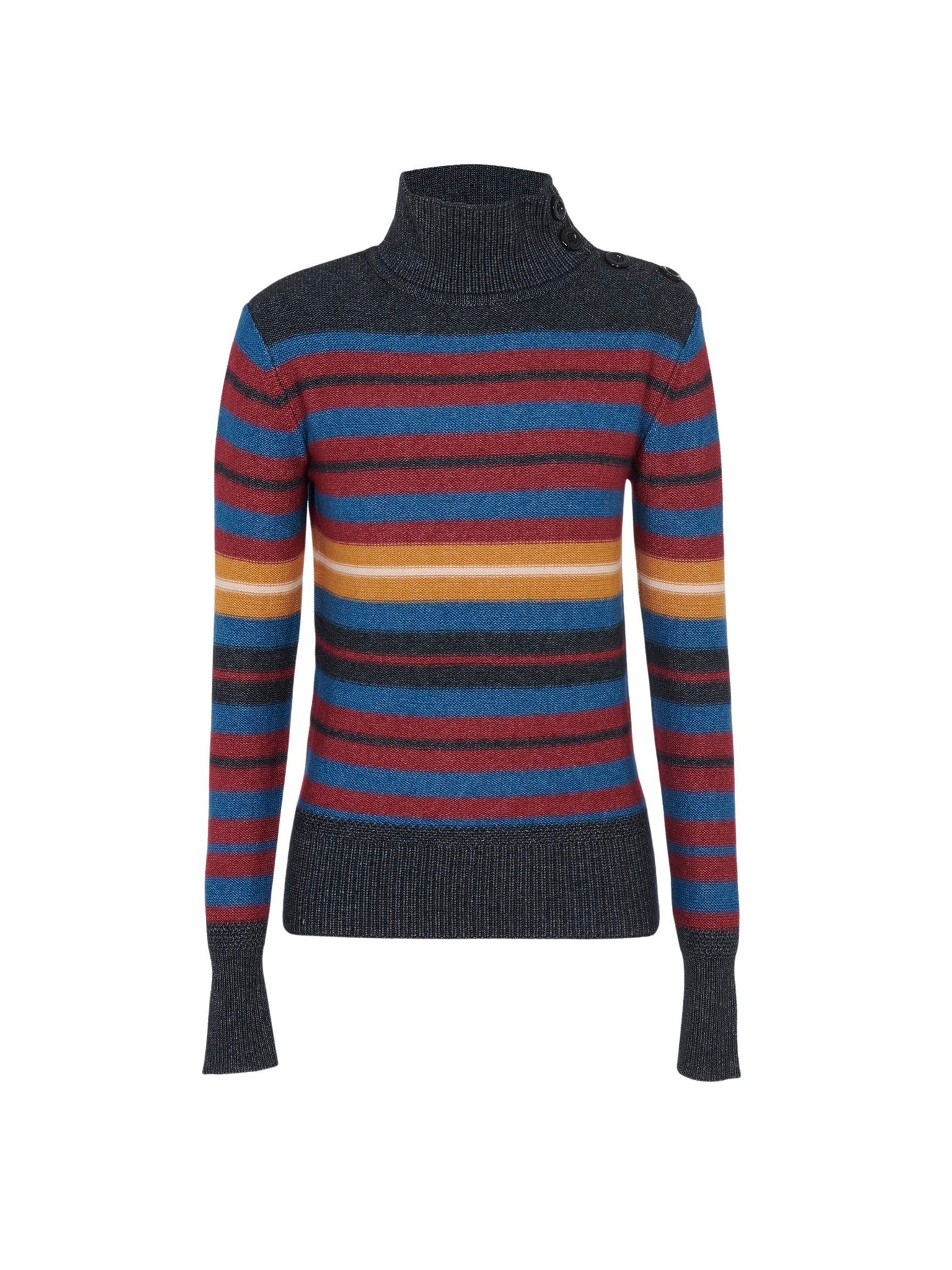 Pull col montant à rayures - Multicolor