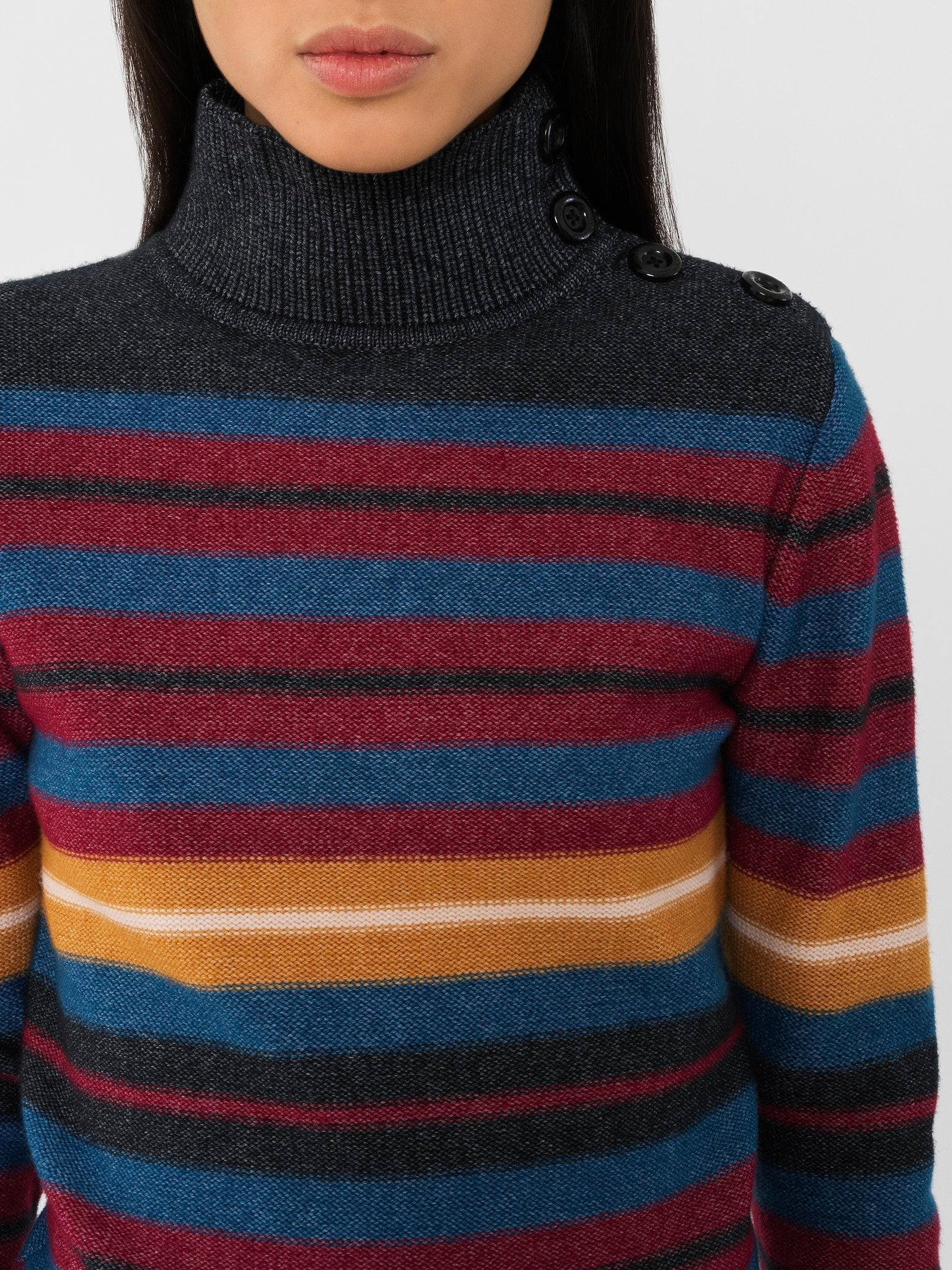 Pull col montant à rayures - Multicolor
