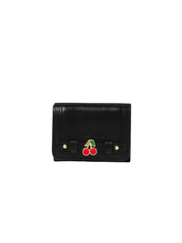 Mini portefeuille trois volets en cuir lisse - Black