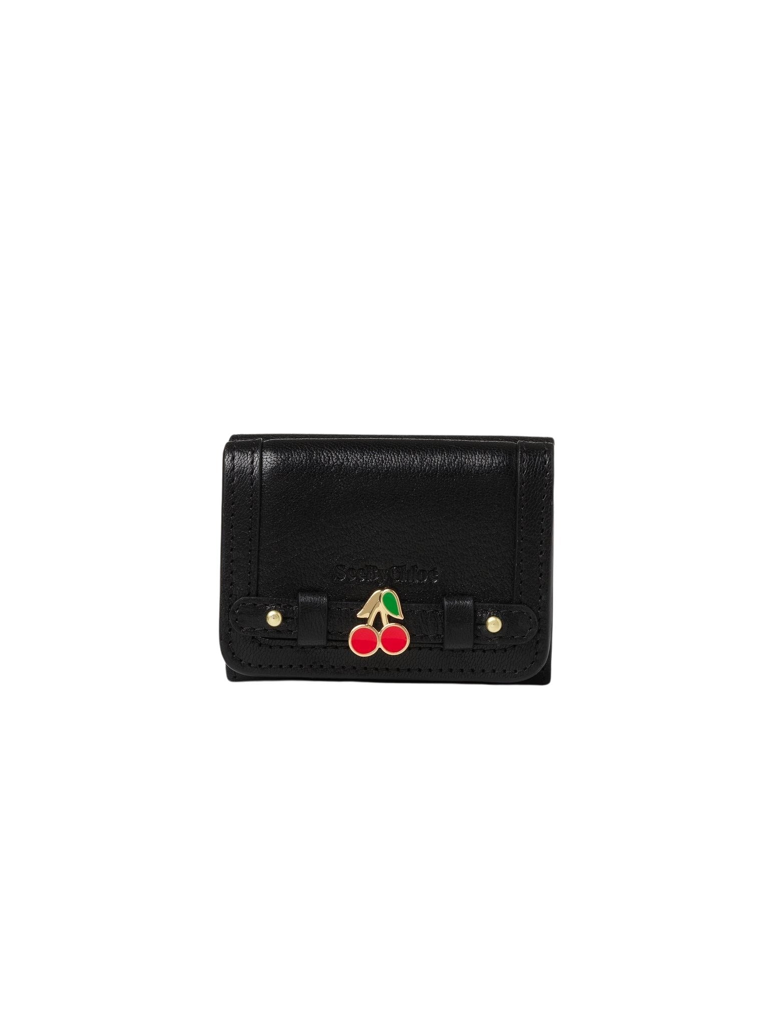 Mini portefeuille trois volets en cuir lisse - Black