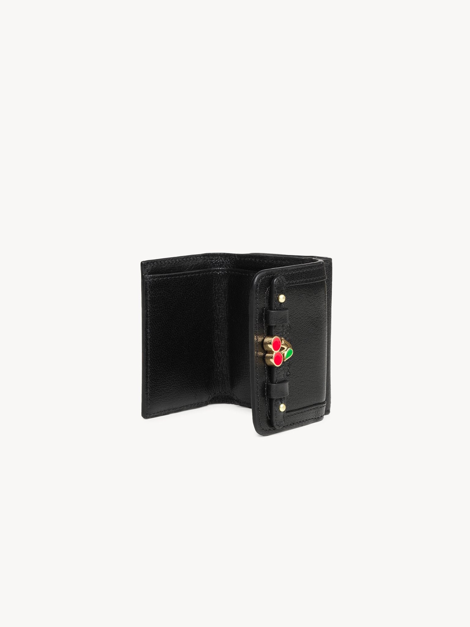 Mini portefeuille trois volets en cuir lisse - Black