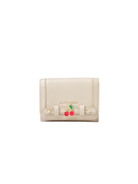 Mini portefeuille trois volets en cuir lisse - Cement Beige