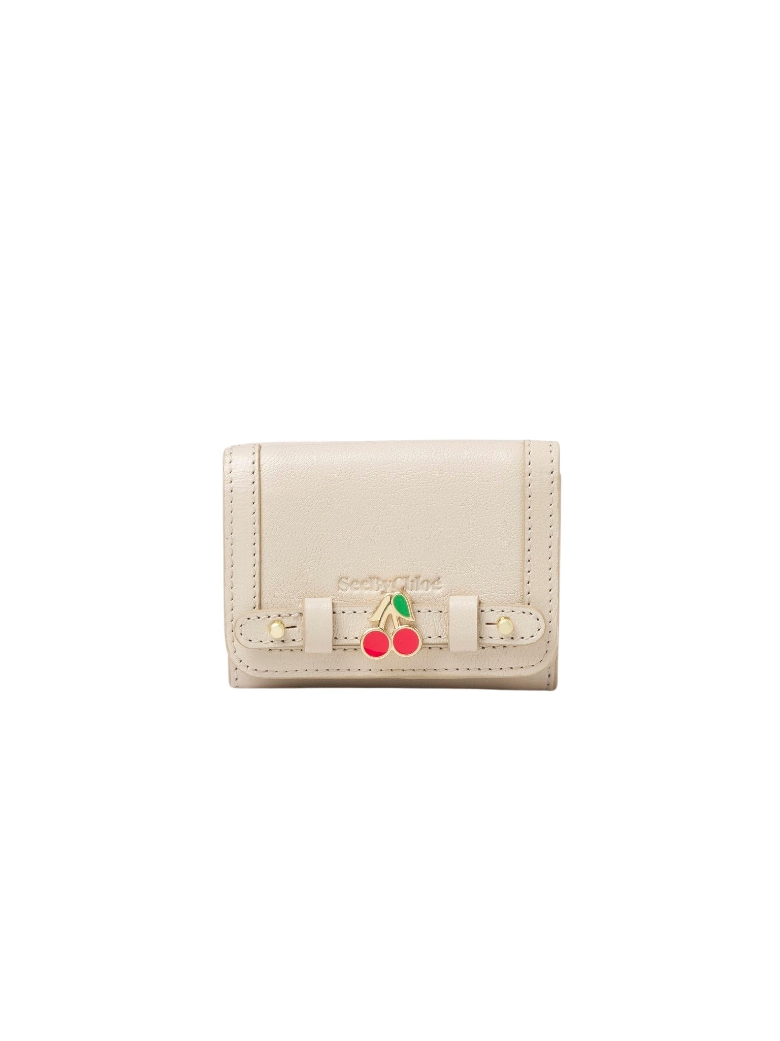 Mini portefeuille trois volets en cuir lisse - Cement Beige