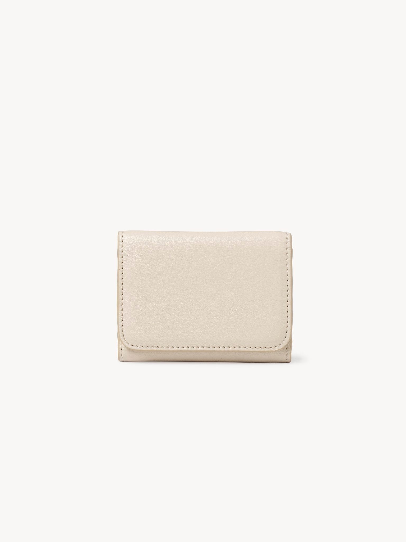 Mini portefeuille trois volets en cuir lisse - Cement Beige