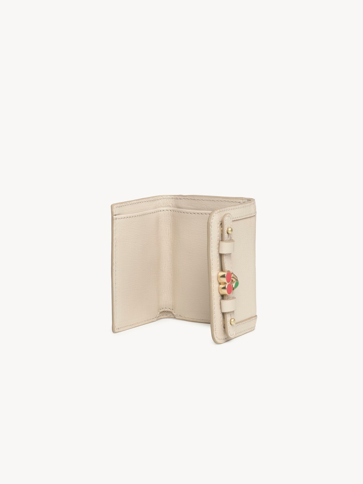Mini portefeuille trois volets en cuir lisse - Cement Beige