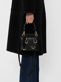 Mini sac porté épaule en cuir patchwork - Black