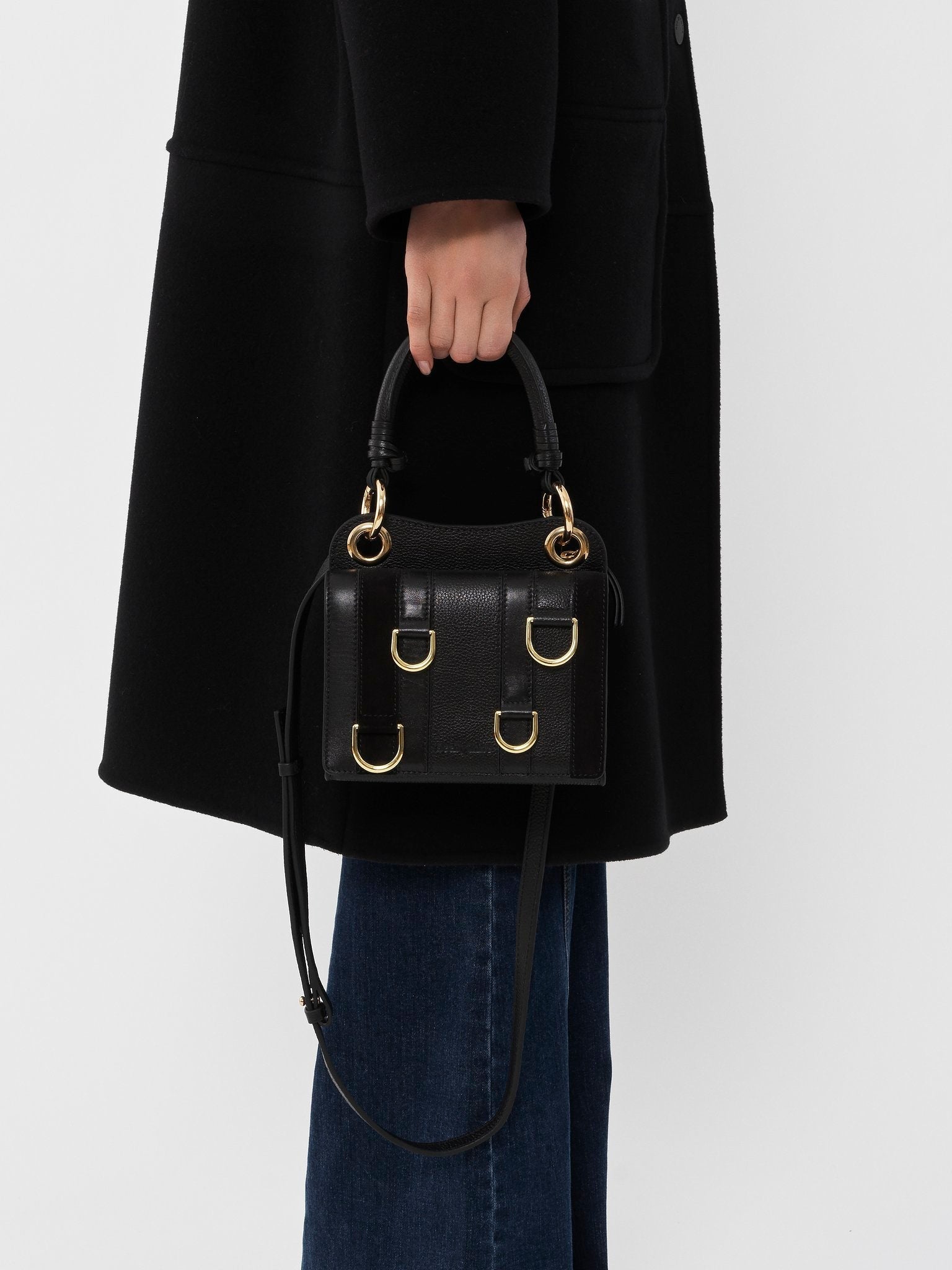Mini sac porté épaule en cuir patchwork - Black