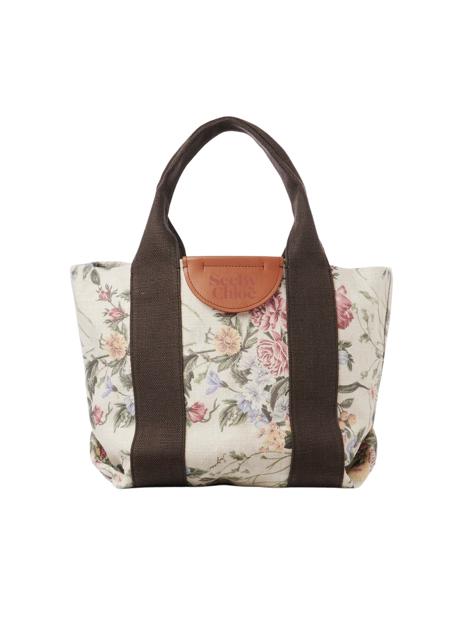 Petit sac cabas Laetizia en lin - Cement Beige & Flowers