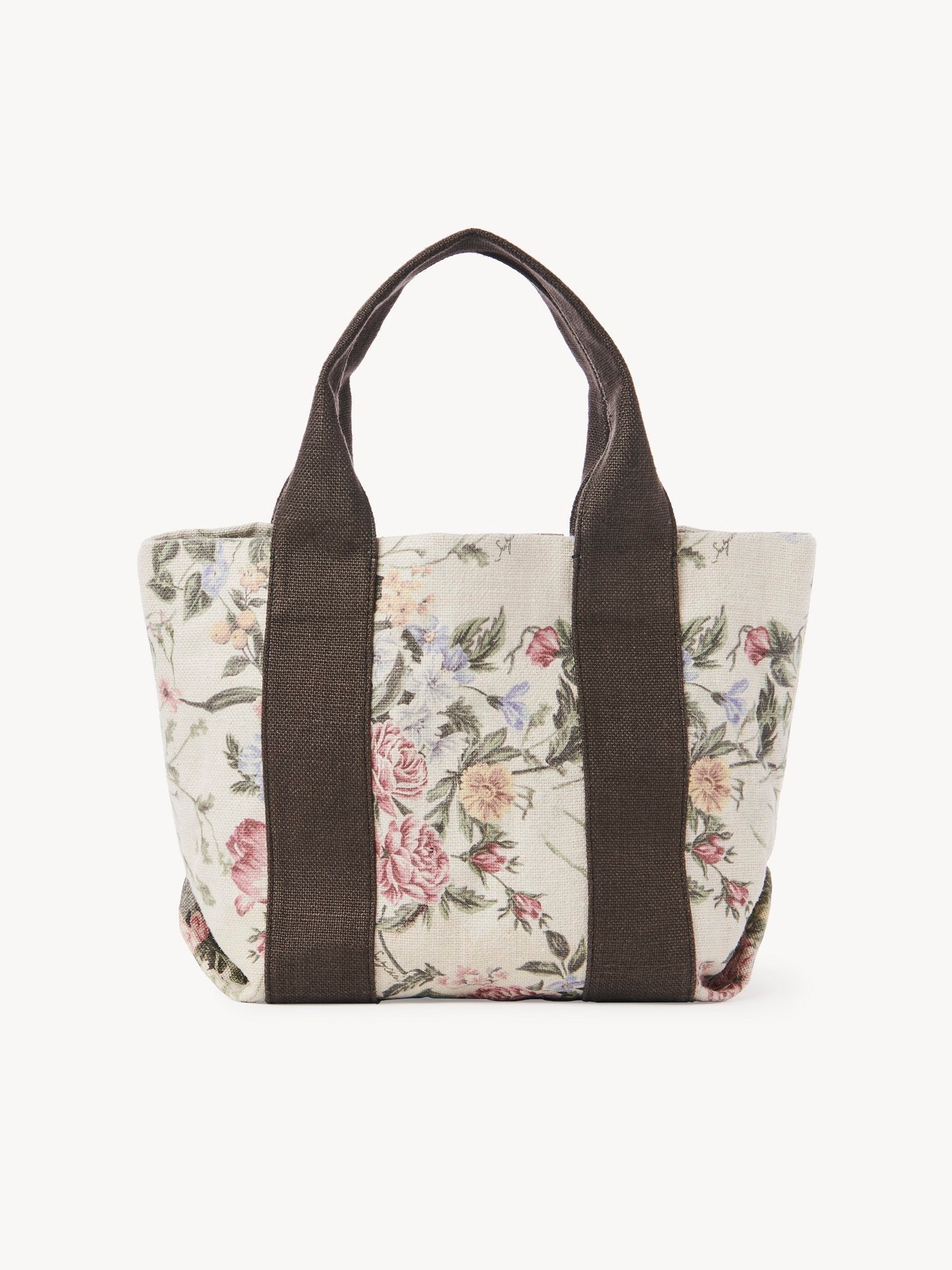 Petit sac cabas Laetizia en lin - Cement Beige & Flowers