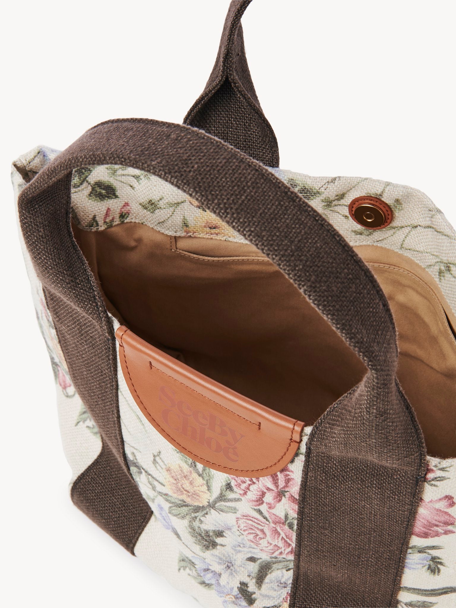 Petit sac cabas Laetizia en lin - Cement Beige & Flowers