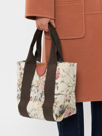 Petit sac cabas Laetizia en lin - Cement Beige & Flowers