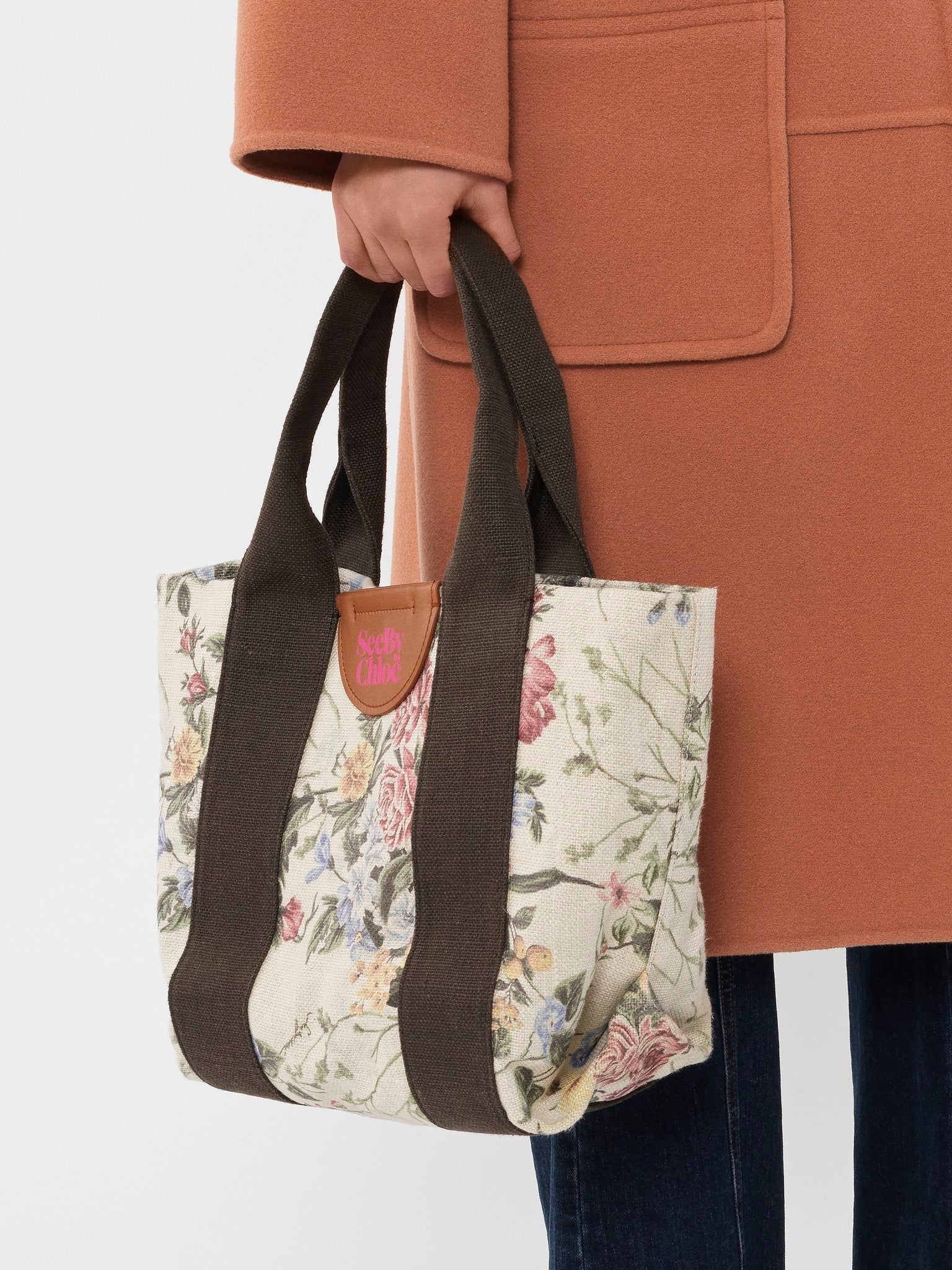 Petit sac cabas Laetizia en lin - Cement Beige & Flowers
