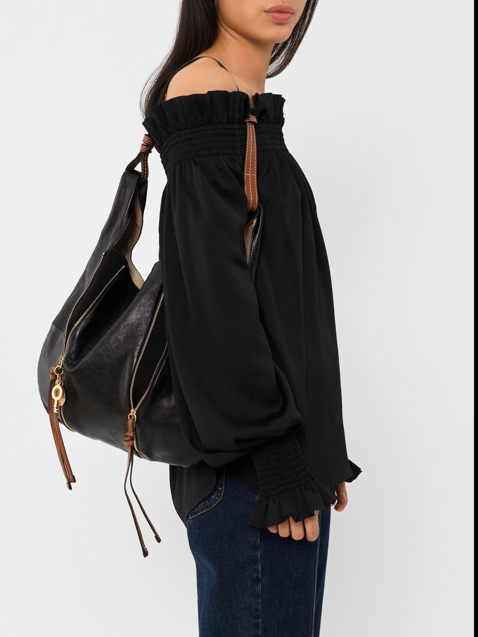 Sac hobo Indra en cuir - Black