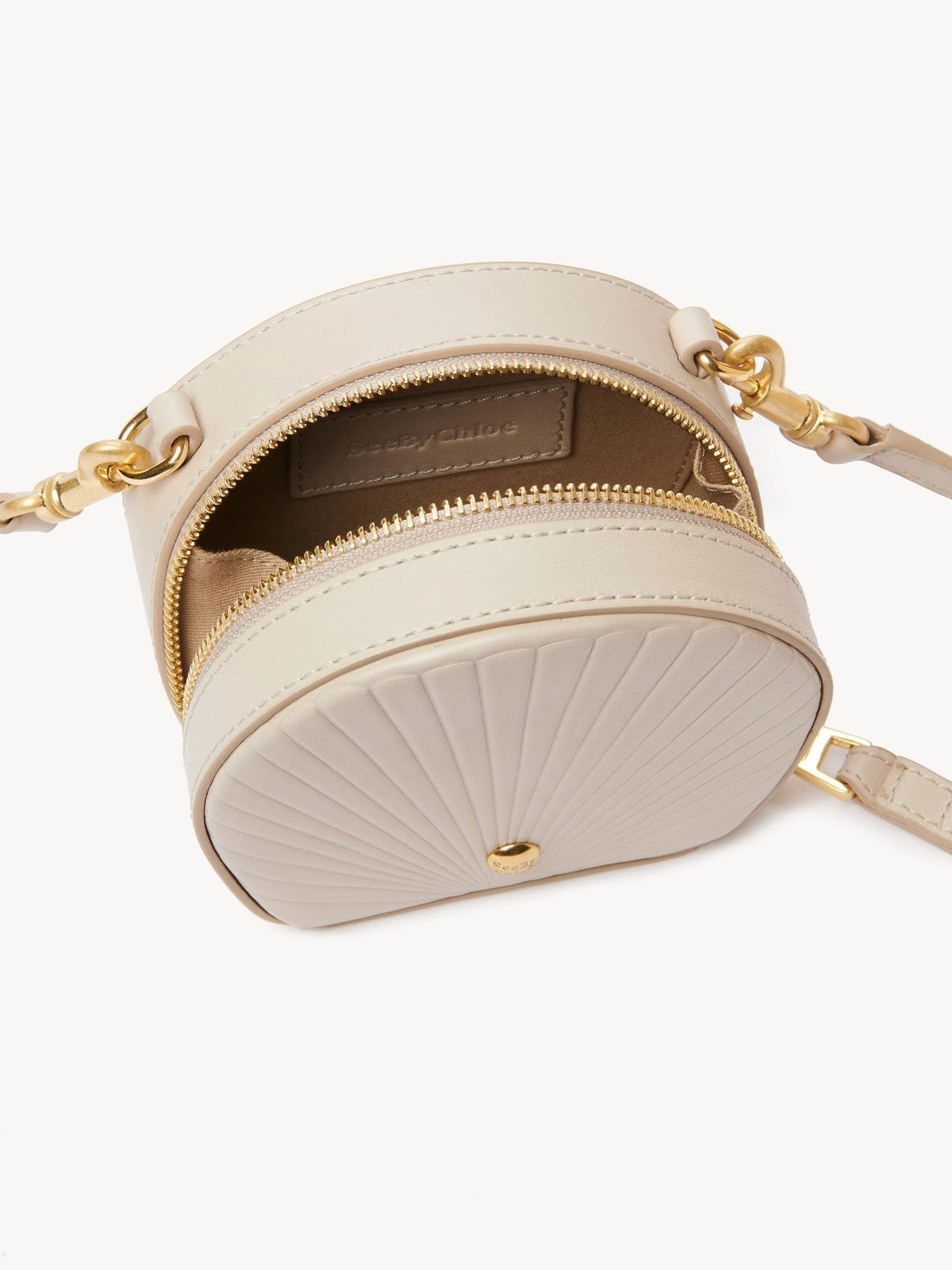 Mini sac porté épaule Shell en cuir - Cement Beige