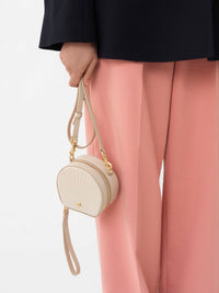 Mini sac porté épaule Shell en cuir - Cement Beige