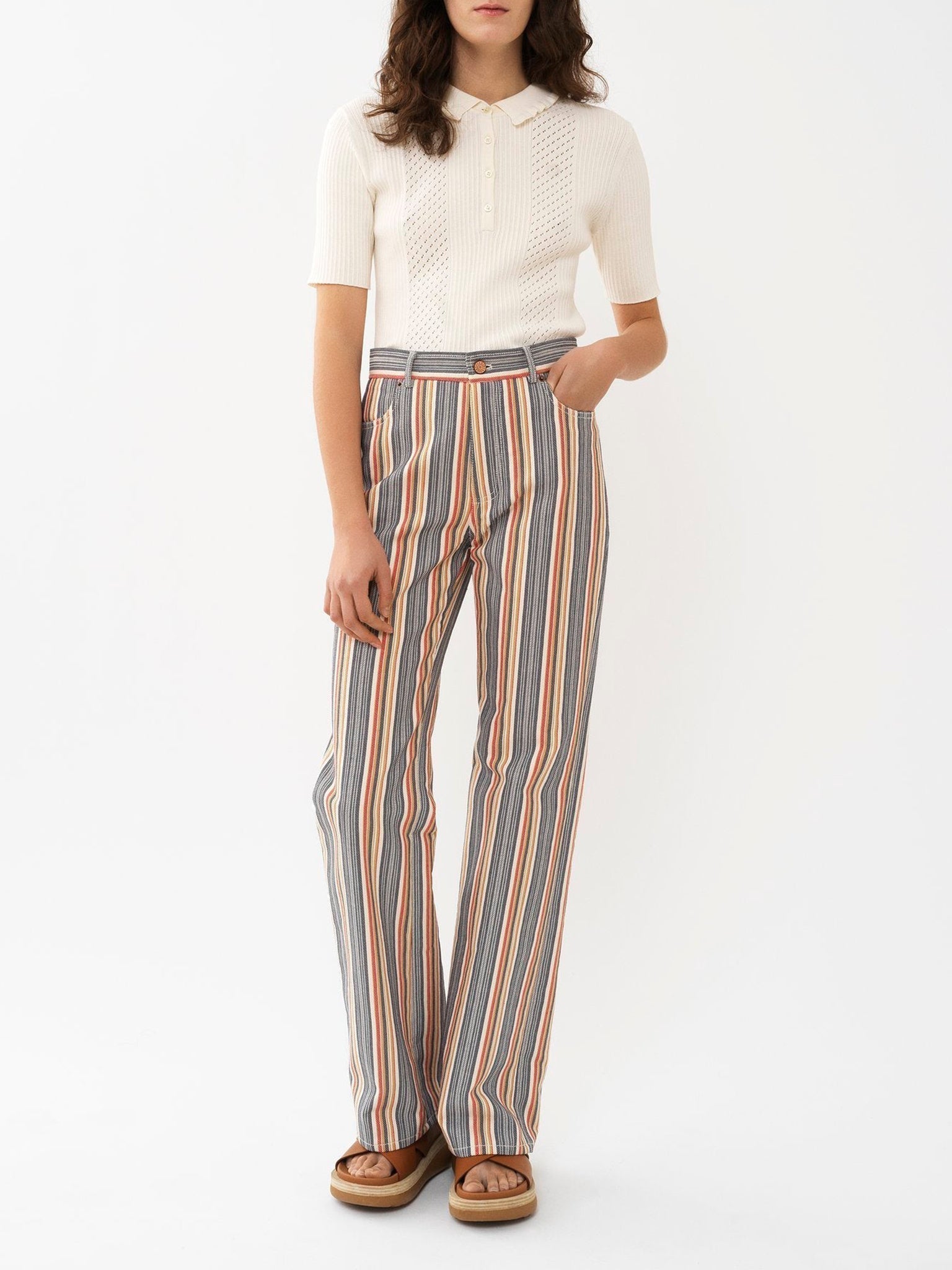 Pantalon droit rayé - Multicolor