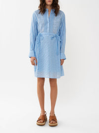 Robe chemise à col rond boutonnée & ceinturée - Tender Blue