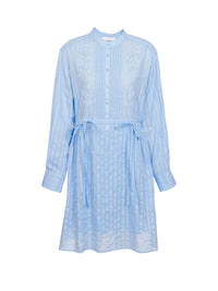 Robe chemise à col rond boutonnée & ceinturée - Tender Blue