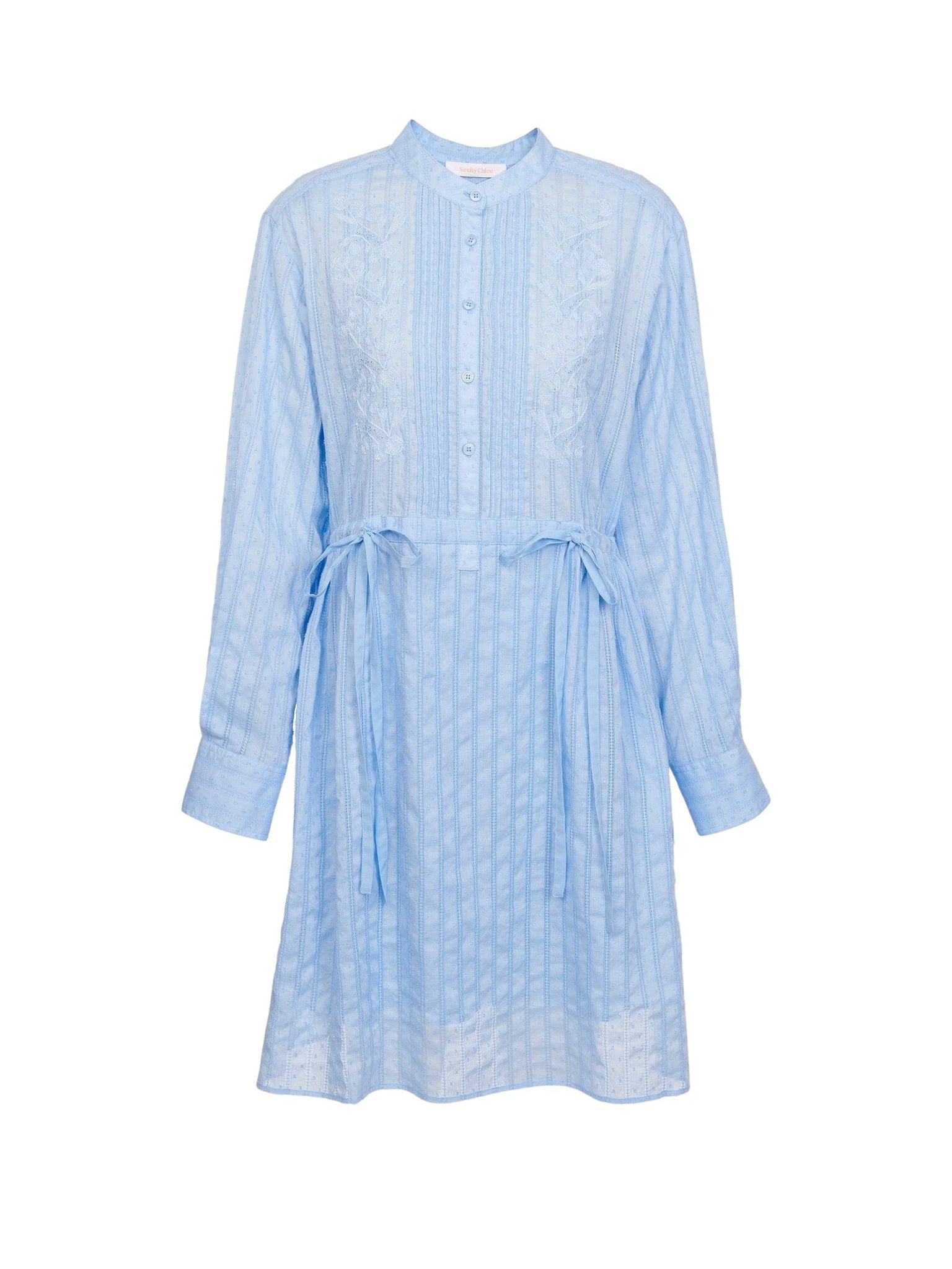 Robe chemise à col rond boutonnée & ceinturée - Tender Blue