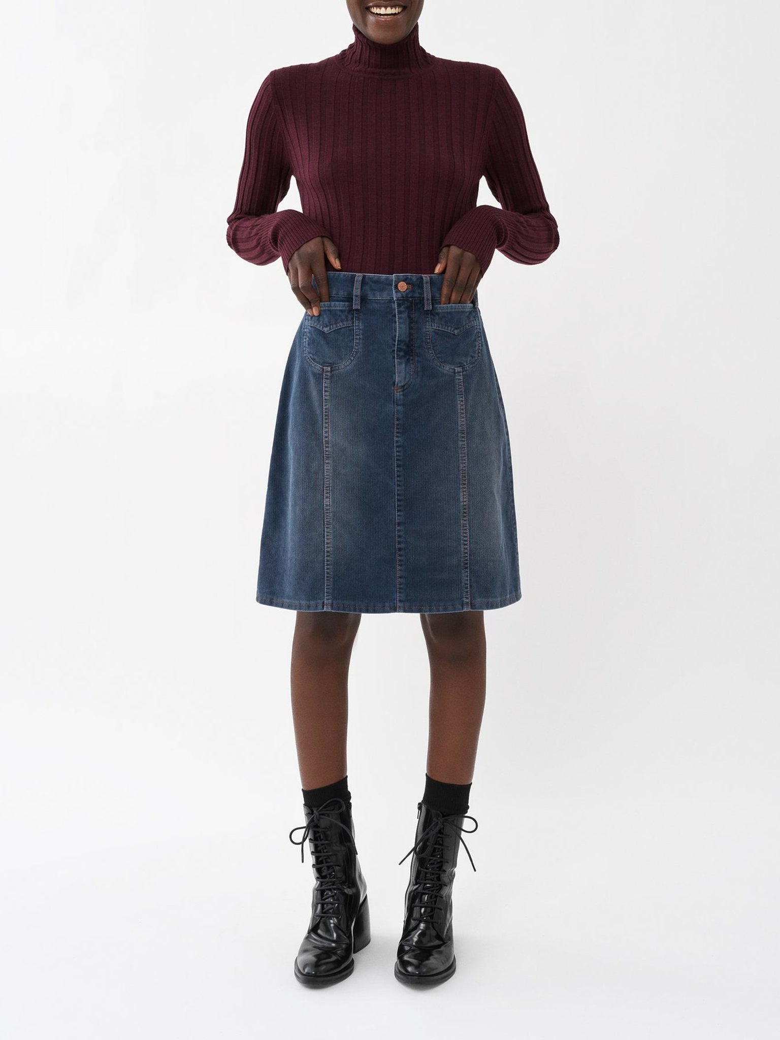 Jupe évasée denim à poches - Dusky Blue