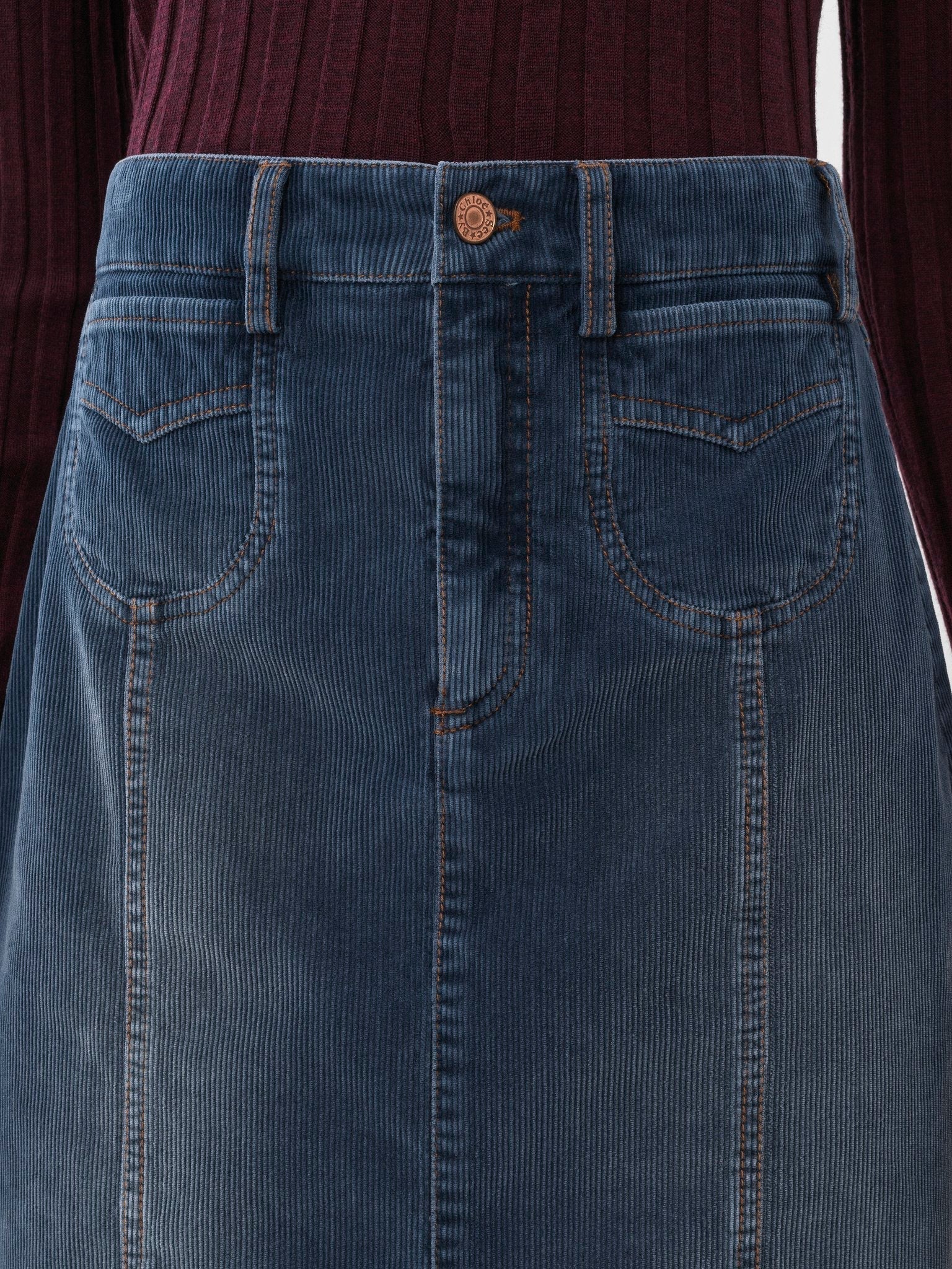 Jupe évasée denim à poches - Dusky Blue