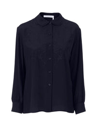 Blouse à col rond brodée en cuir - Midnight