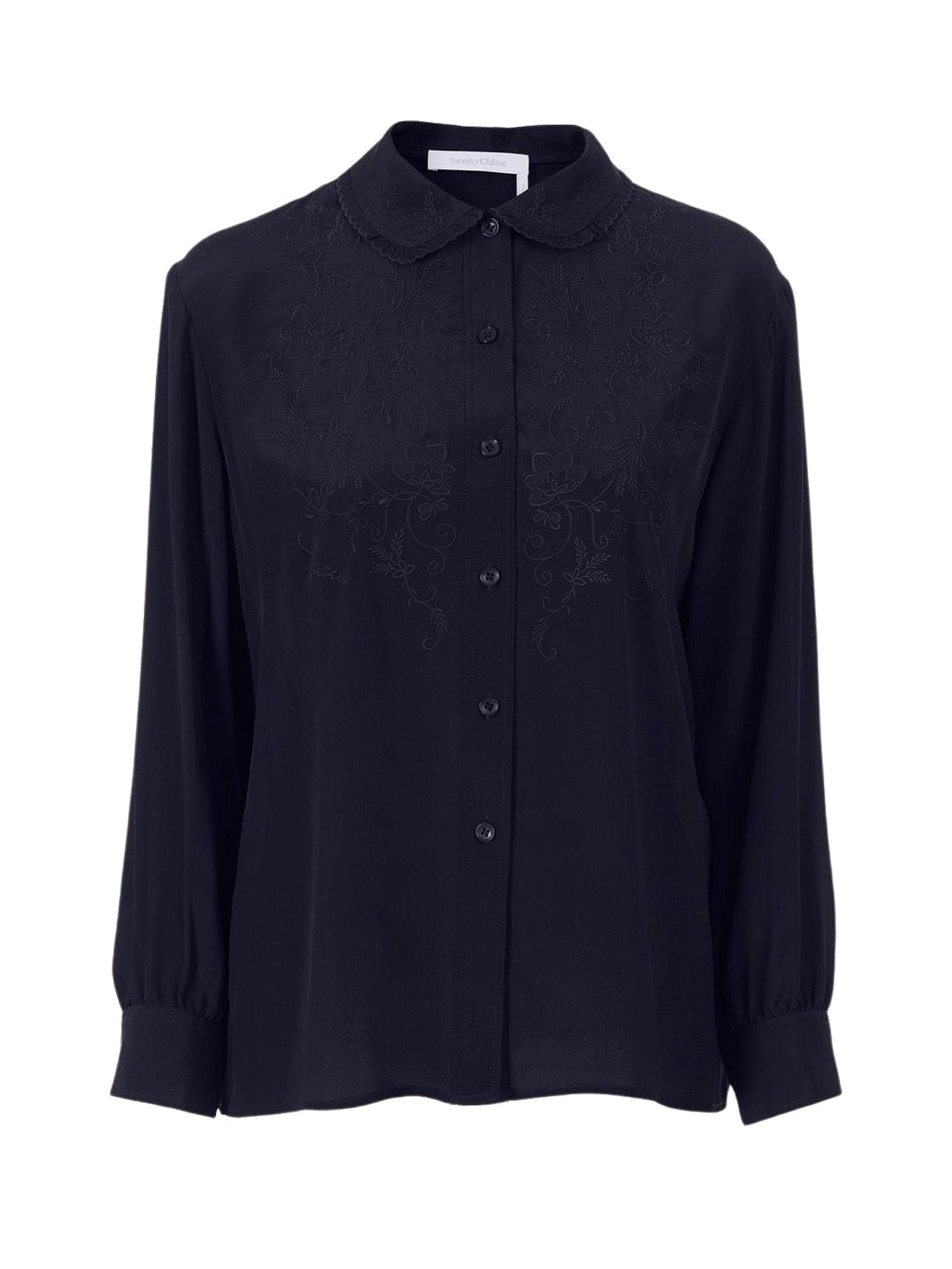 Blouse à col rond brodée en cuir - Midnight