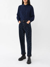 Blouse à col rond brodée en cuir - Midnight