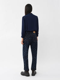 Blouse à col rond brodée en cuir - Midnight