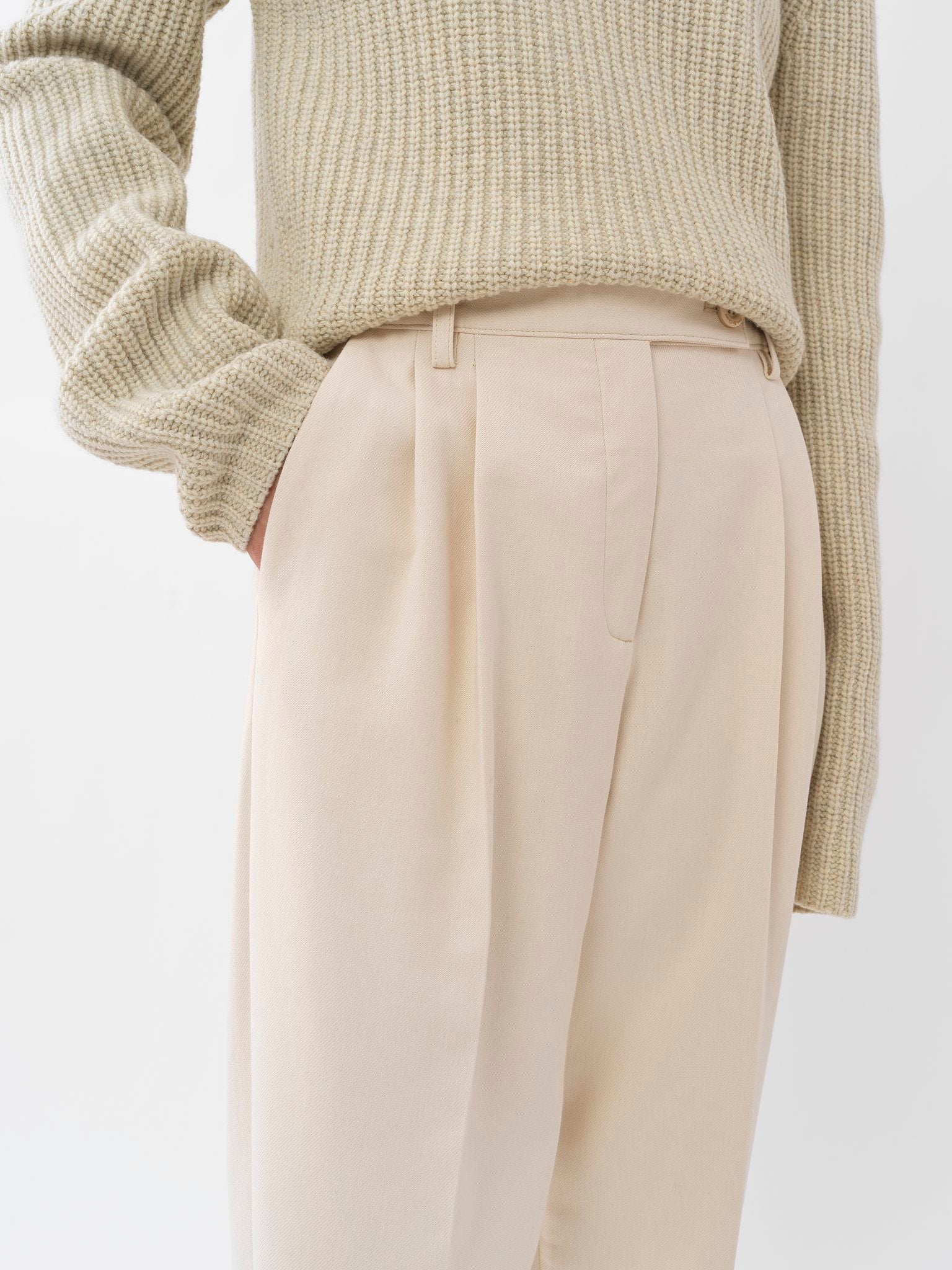 Pantalon droit à revers - Milk