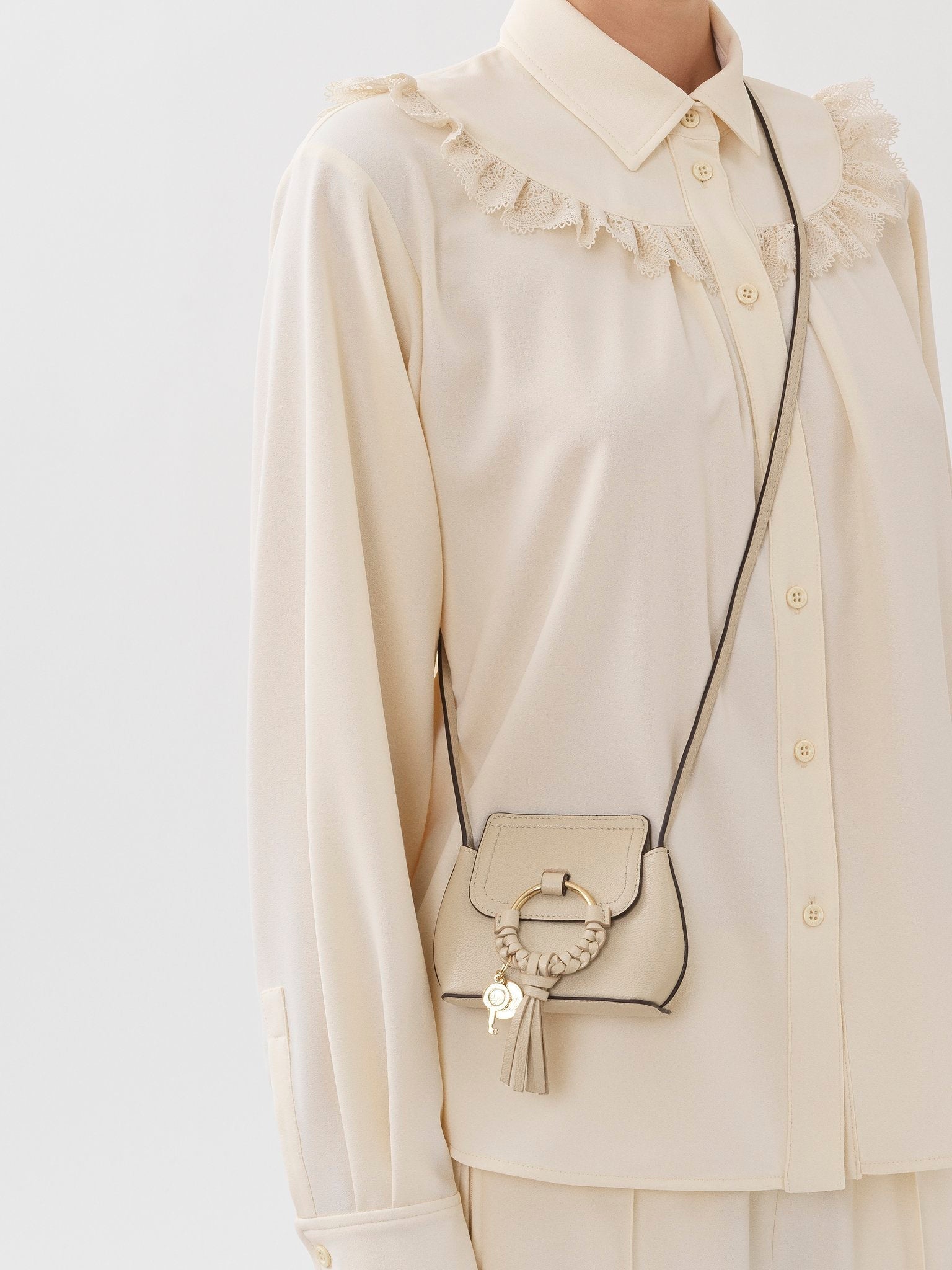 Mini sac porté épaule Joan en cuir - Cement Beige