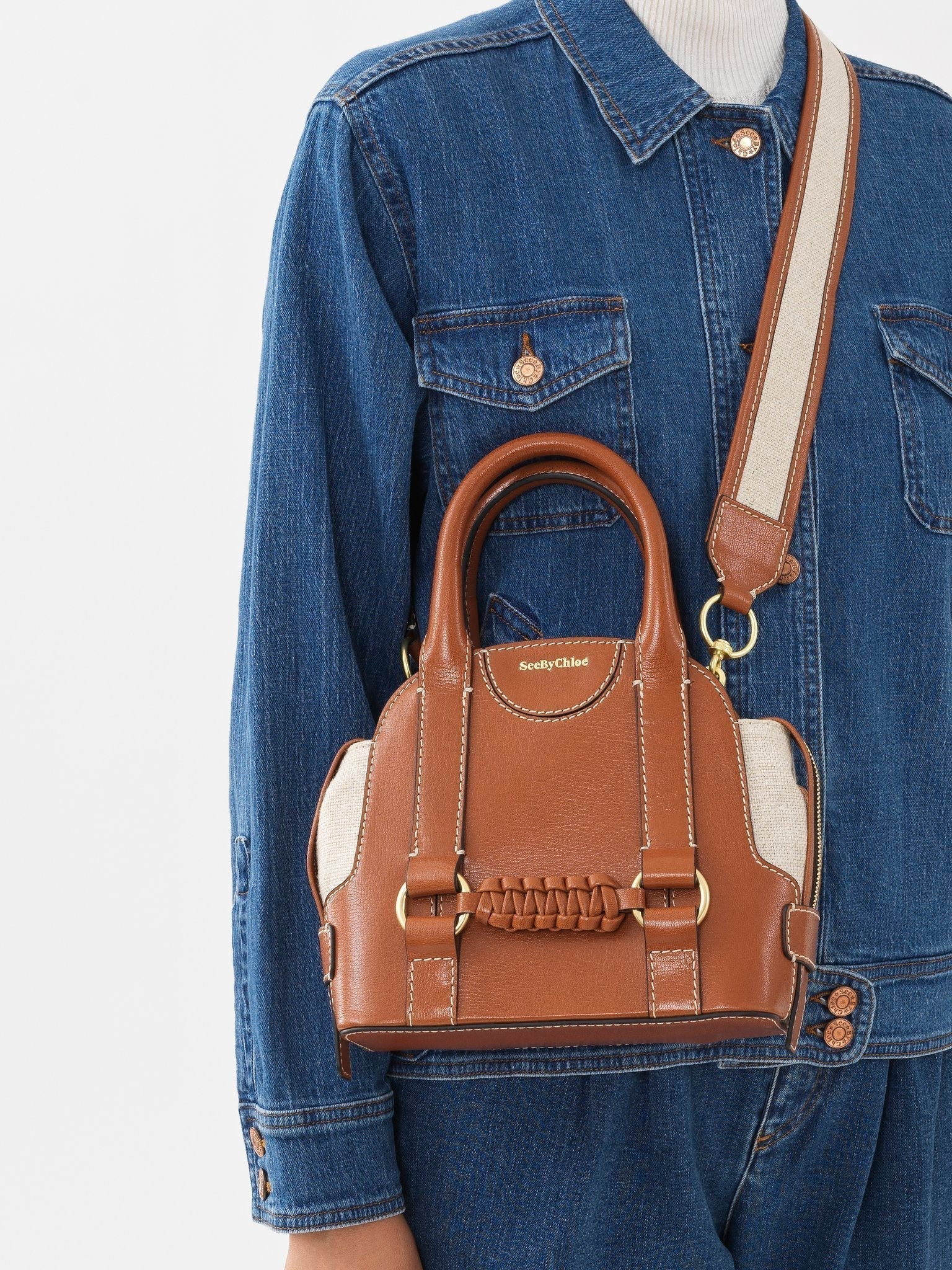 Petit sac double porté Saddie en cuir - Caramello