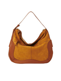 Sac hobo en vachette velours et cuir - Caramello
