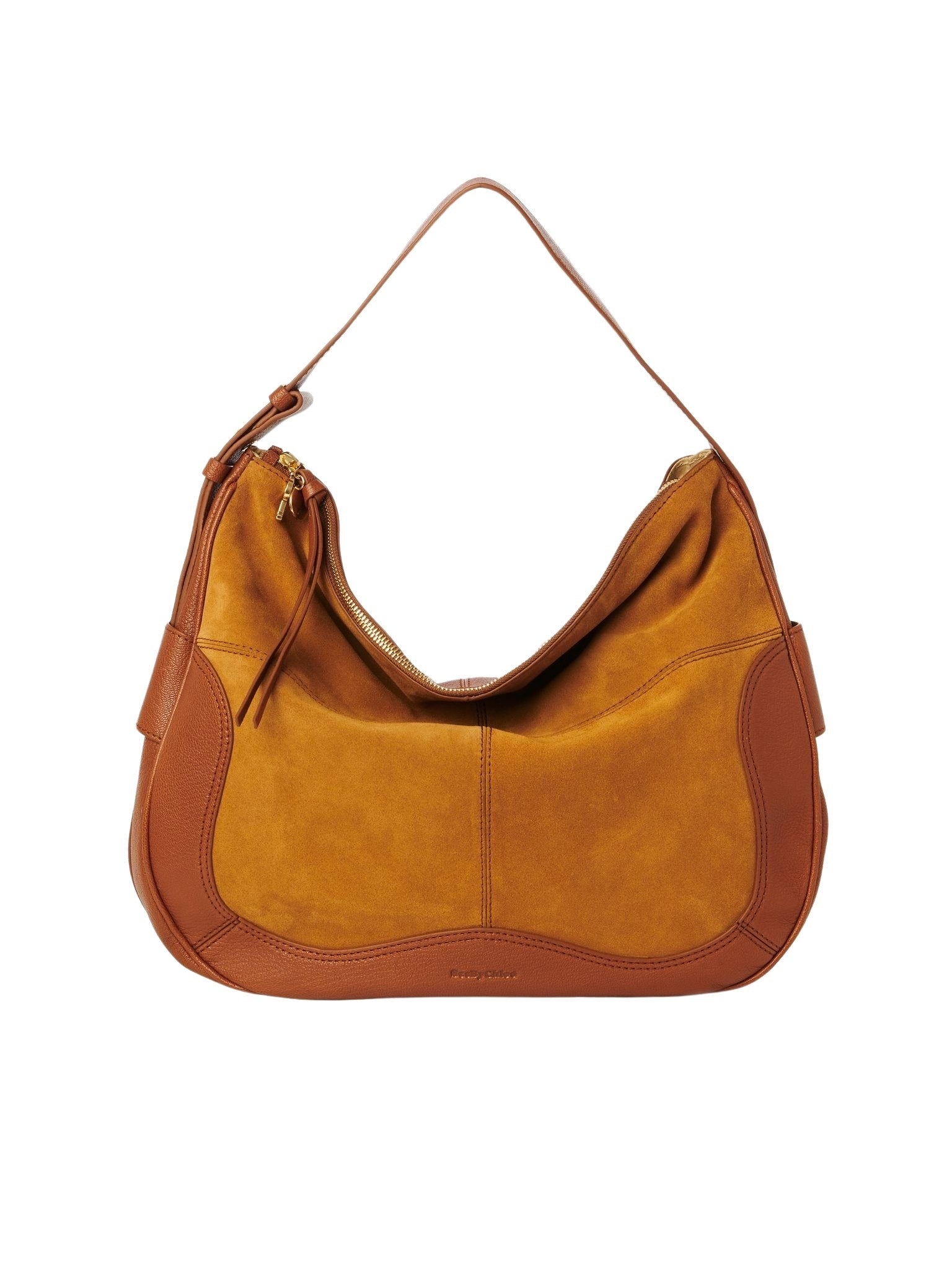 Sac hobo en vachette velours et cuir - Caramello
