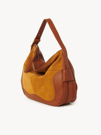 Sac hobo en vachette velours et cuir - Caramello