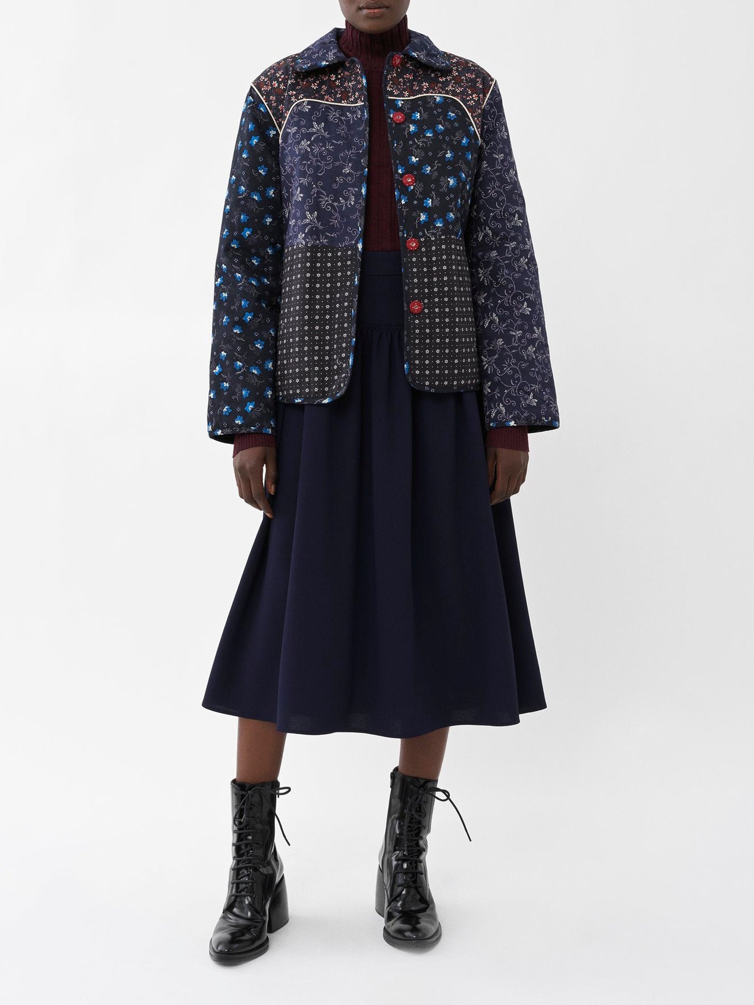 Veste matelassée patchwork imprimé woodblock - Blue & Blue