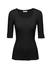 Pull tricoté en mélange de coton biologique finement côtelé - Noir