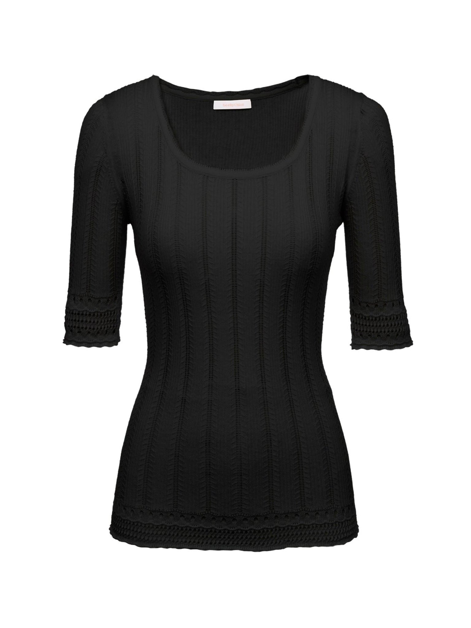 Pull tricoté en mélange de coton biologique finement côtelé - Noir