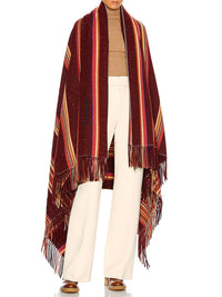 Poncho rayé à franges en cachemire - Multicolor Red